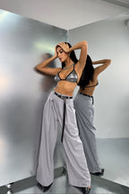Pleat Detail Waistted Light Gray Pants