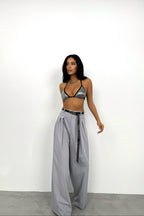 Pleat Detail Waistted Light Gray Pants