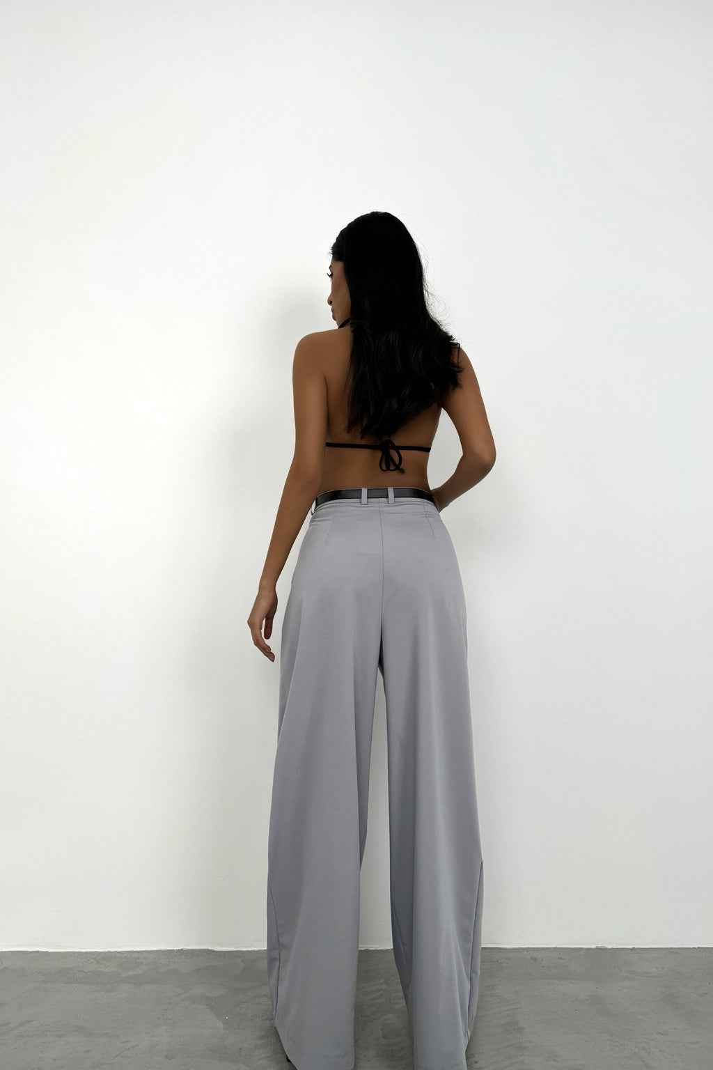 Pleat Detail Waistted Light Gray Pants