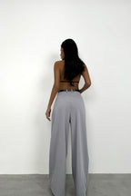 Pleat Detail Waistted Light Gray Pants