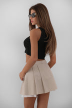 Pleated Lined Mini Gray Skirt