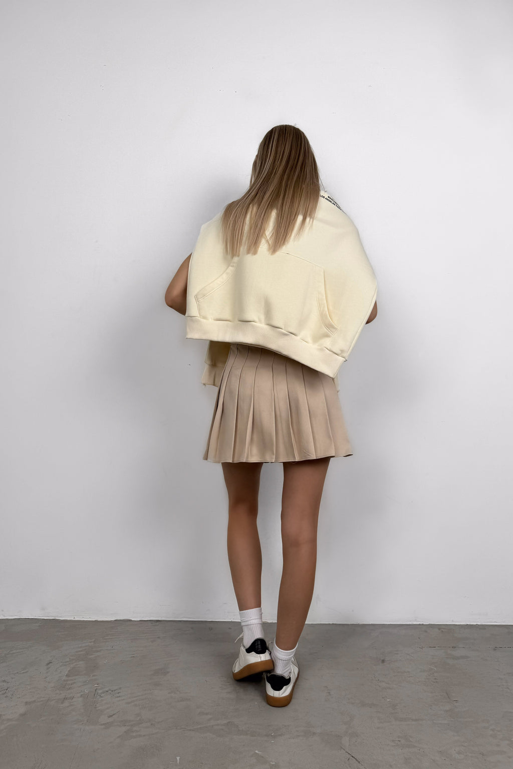 Pleated Beige Mini Skirt