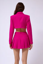 Pleated Skirt Crop Fuchsia Jacket Set