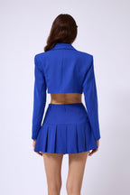 Pleated Skirt Crop Saxe Blue Jacket Set
