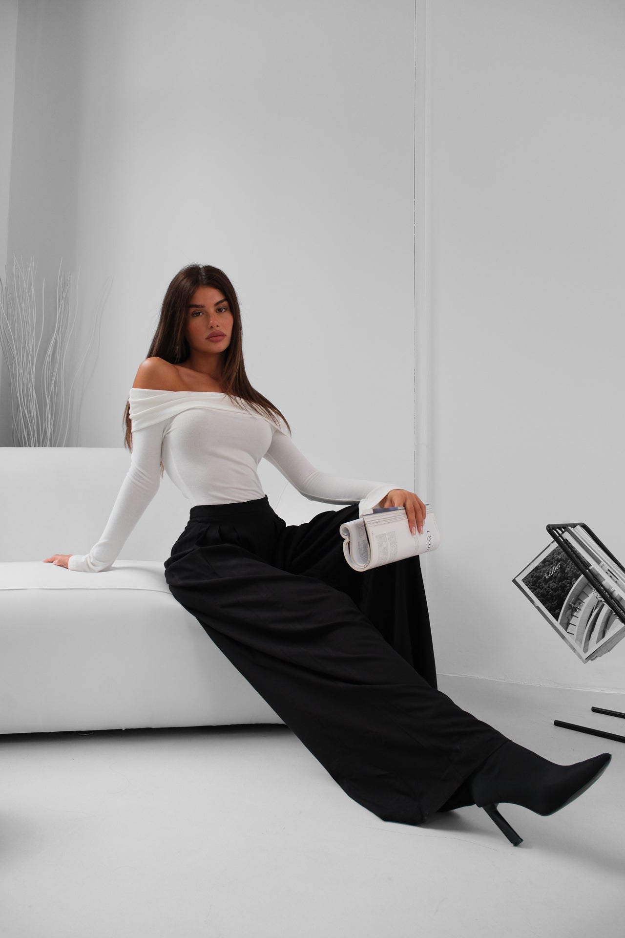 Pleated Wide Fit Black Pants