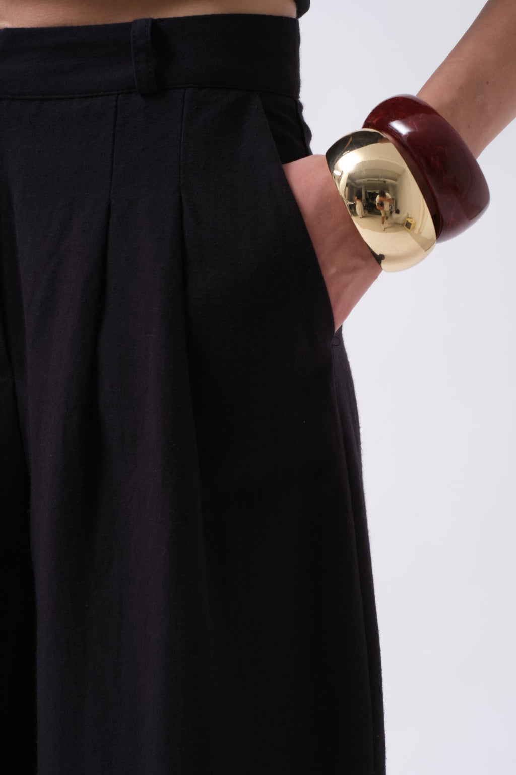 Pleated Wide Leg Linen Black Pants