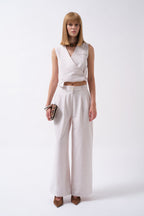 Pleated Wide Leg Linen Gray Pants