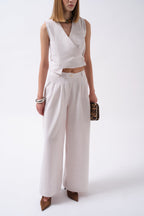 Pleated Wide Leg Linen Gray Pants