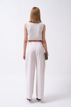 Pleated Wide Leg Linen Gray Pants
