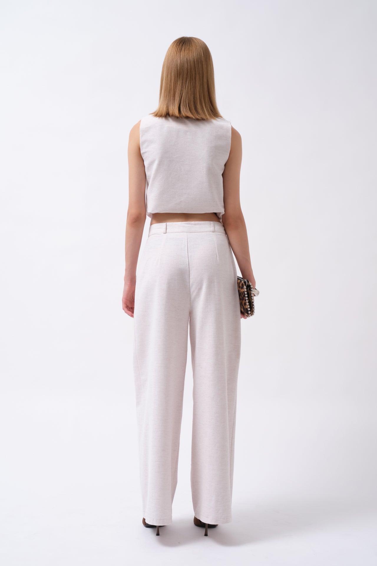 Pleated Wide Leg Linen Gray Pants
