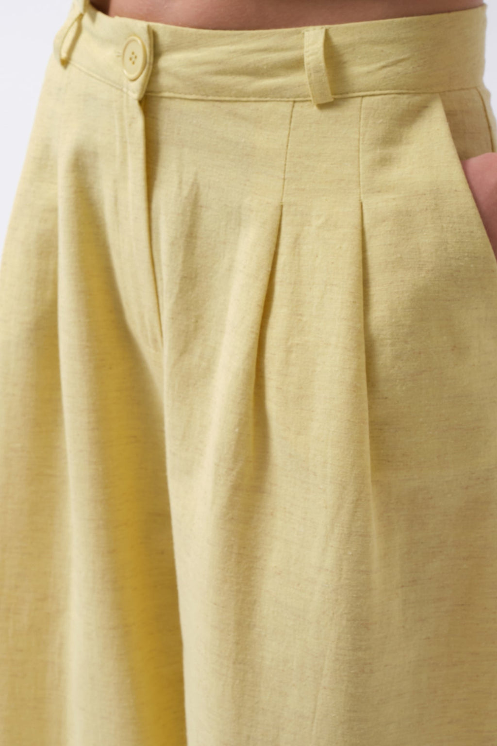 Pleated Wide Leg Linen Yellow Pants