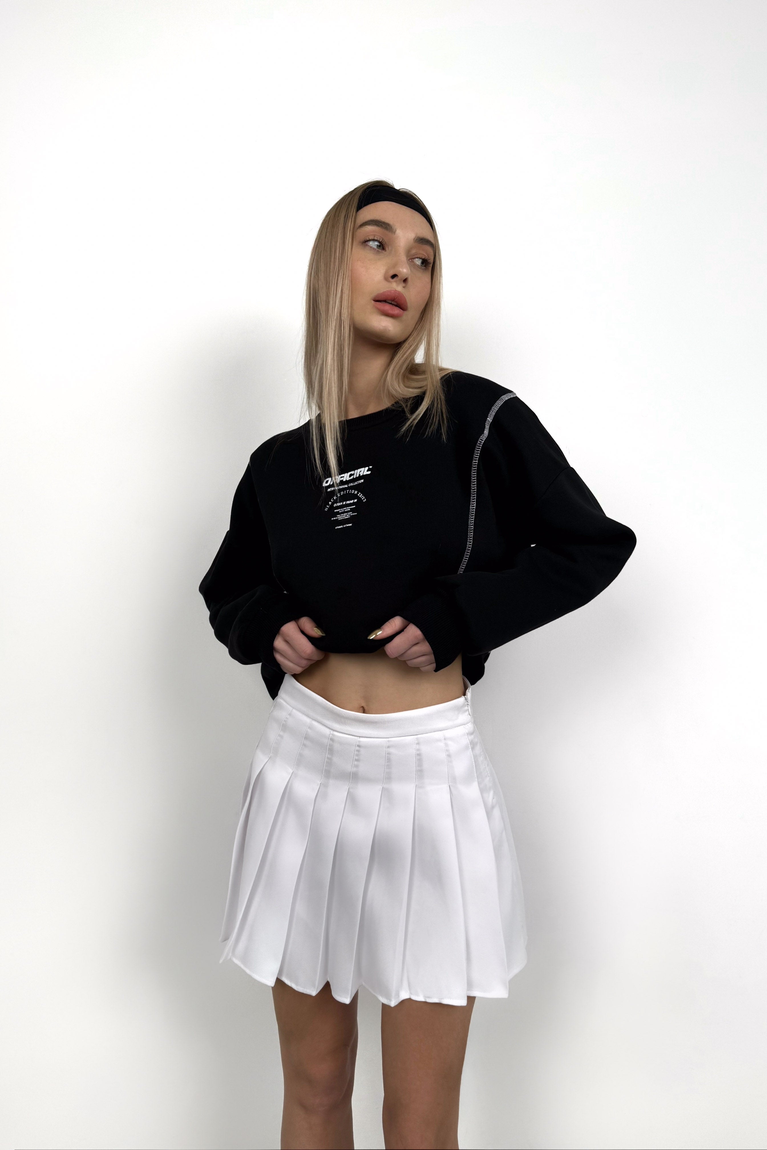 Pleated White Mini Skirt