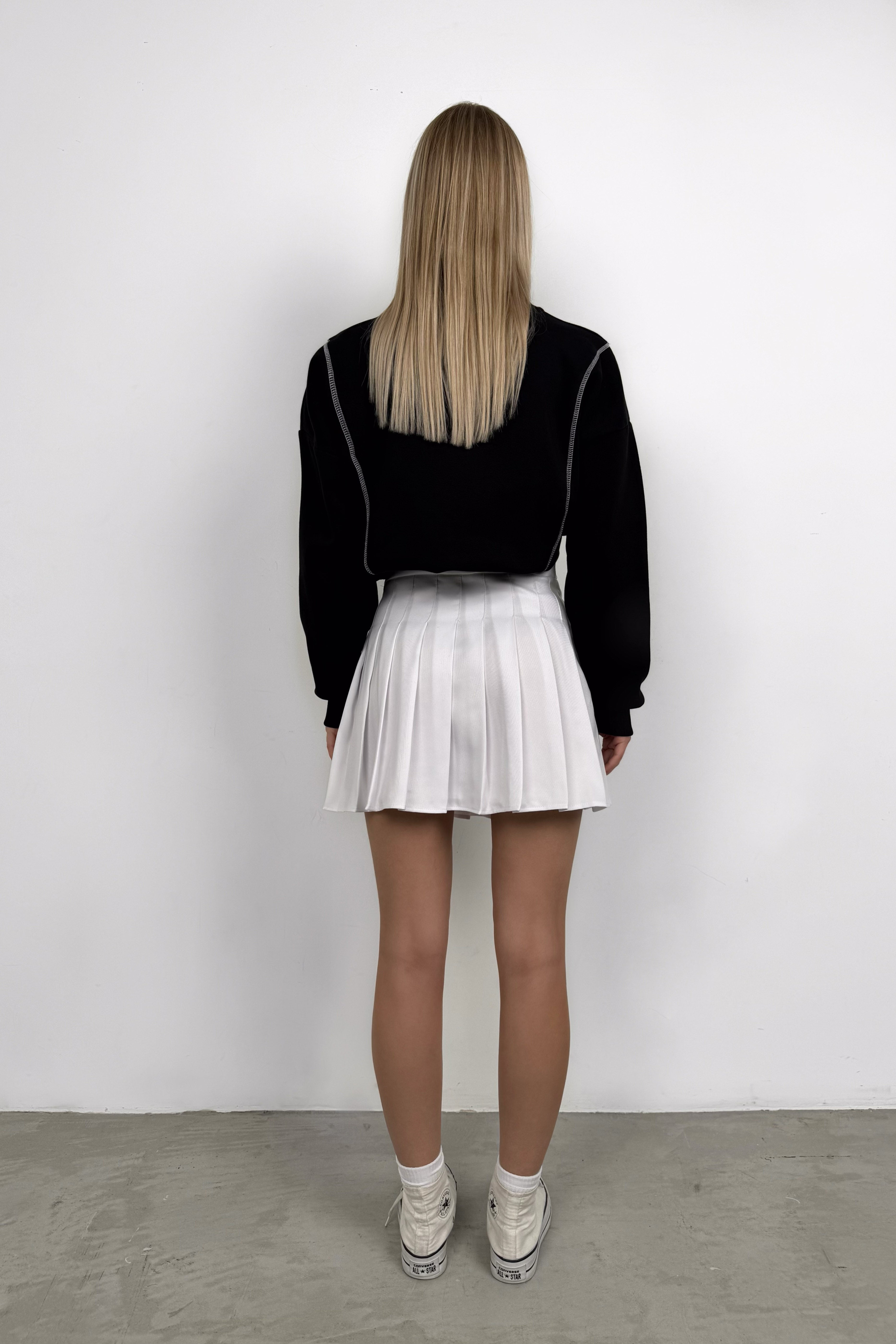 Pleated White Mini Skirt