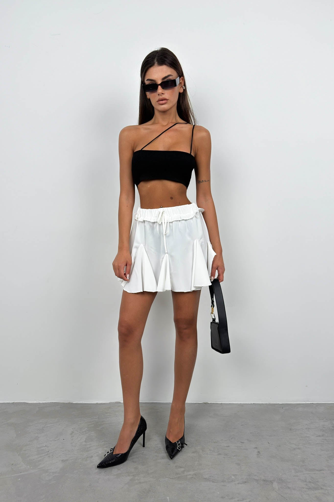 Pleated White Mini Skirt