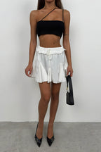 Pleated White Mini Skirt