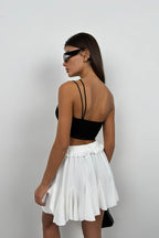 Pleated White Mini Skirt