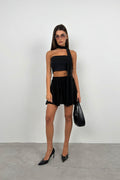 Pleated Black Mini Skirt