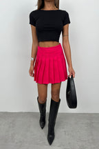 Pleated Fuchsia Mini Skirt