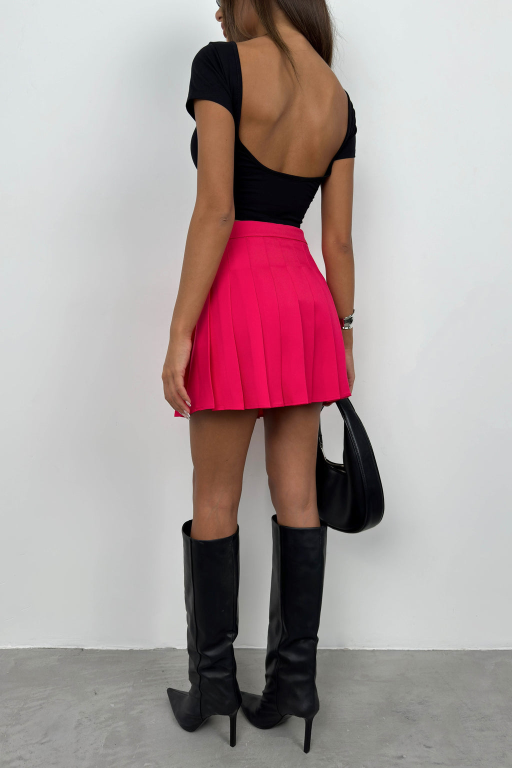 Pleated Fuchsia Mini Skirt