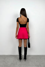 Pleated Fuchsia Mini Skirt