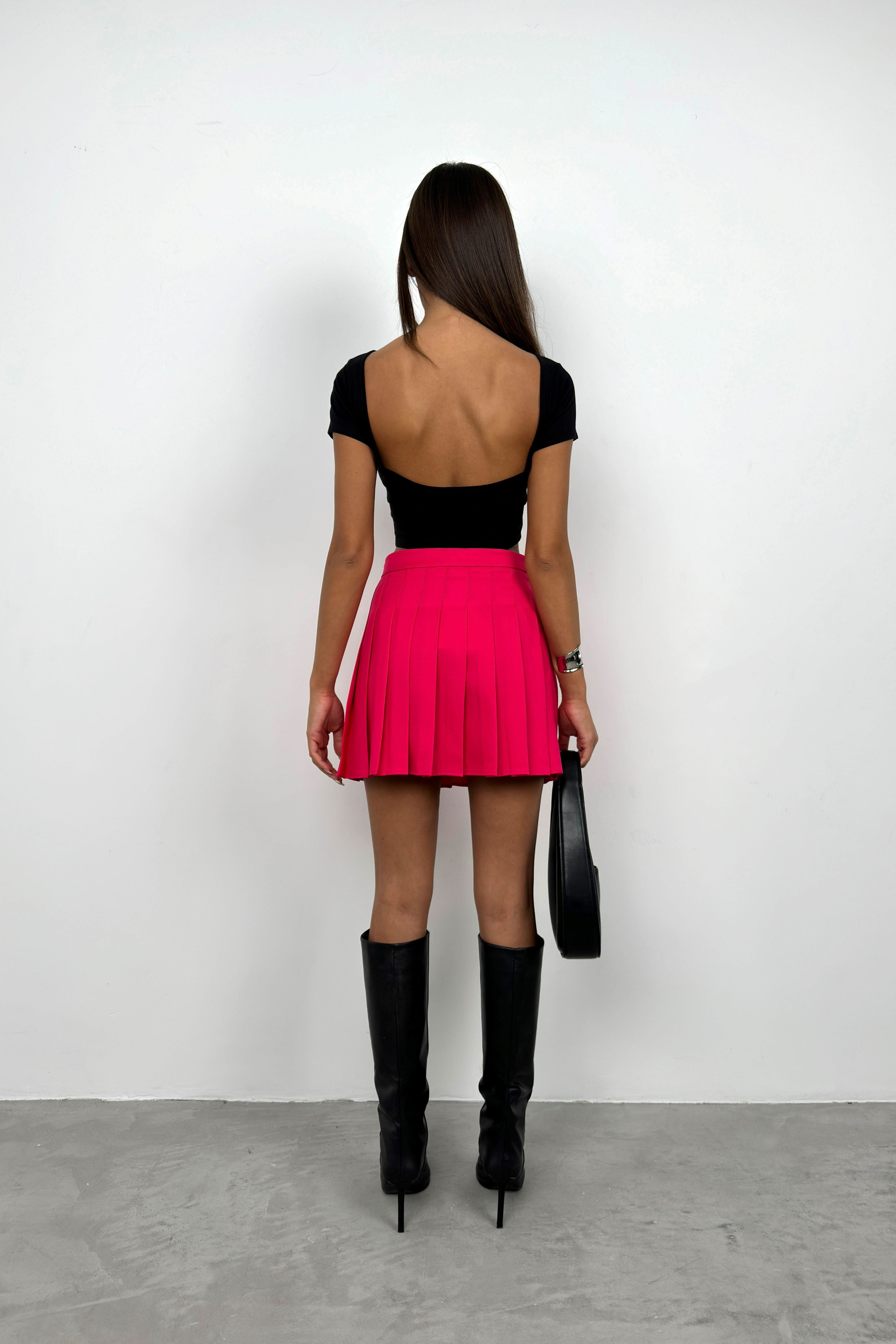 Pleated Fuchsia Mini Skirt