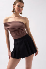 Pleated Mini Black Shorts Skirt