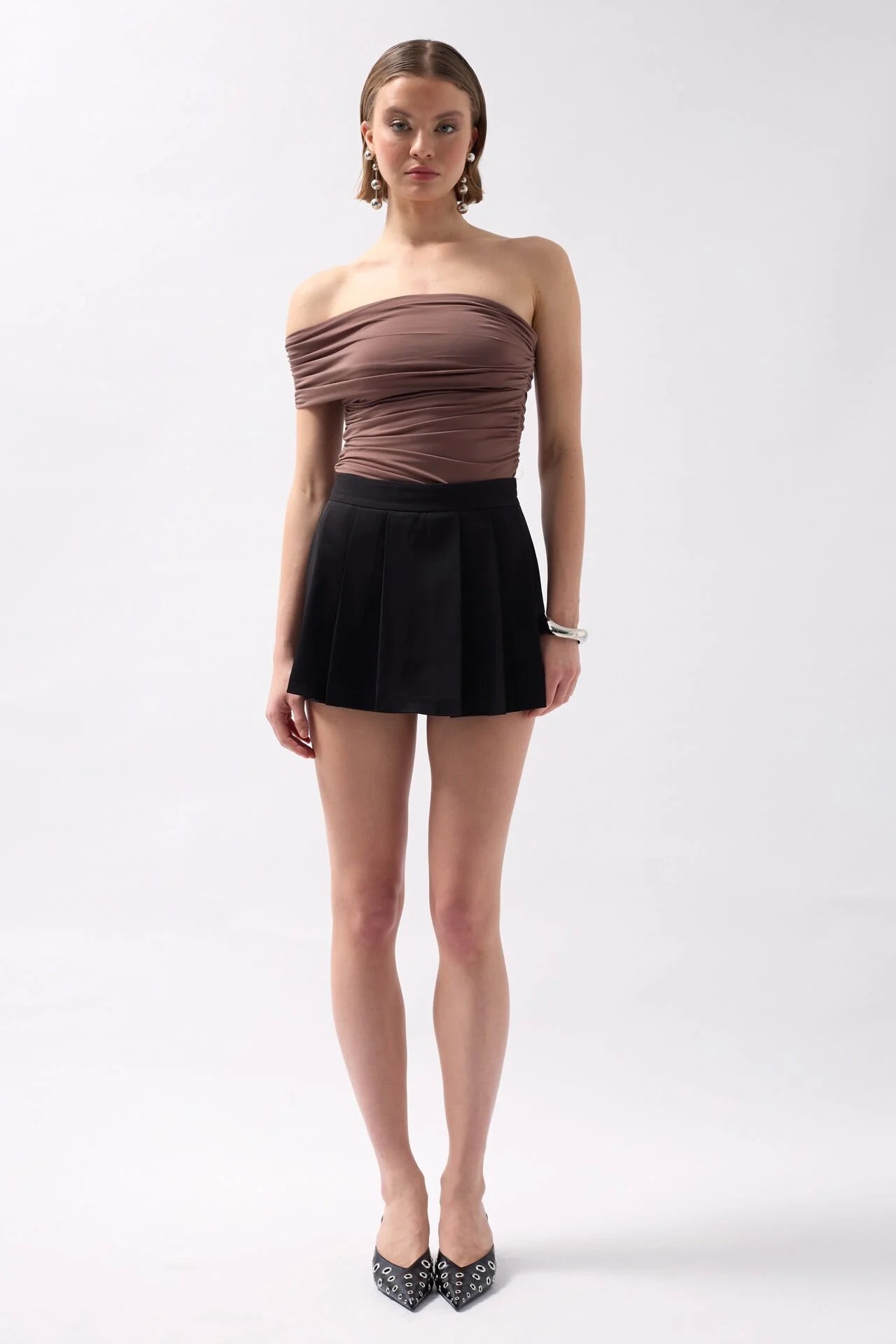 Pleated Mini Stone Shorts Skirt