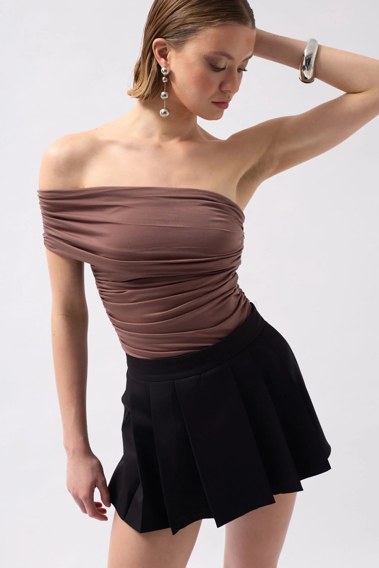 Pleated Mini Stone Shorts Skirt