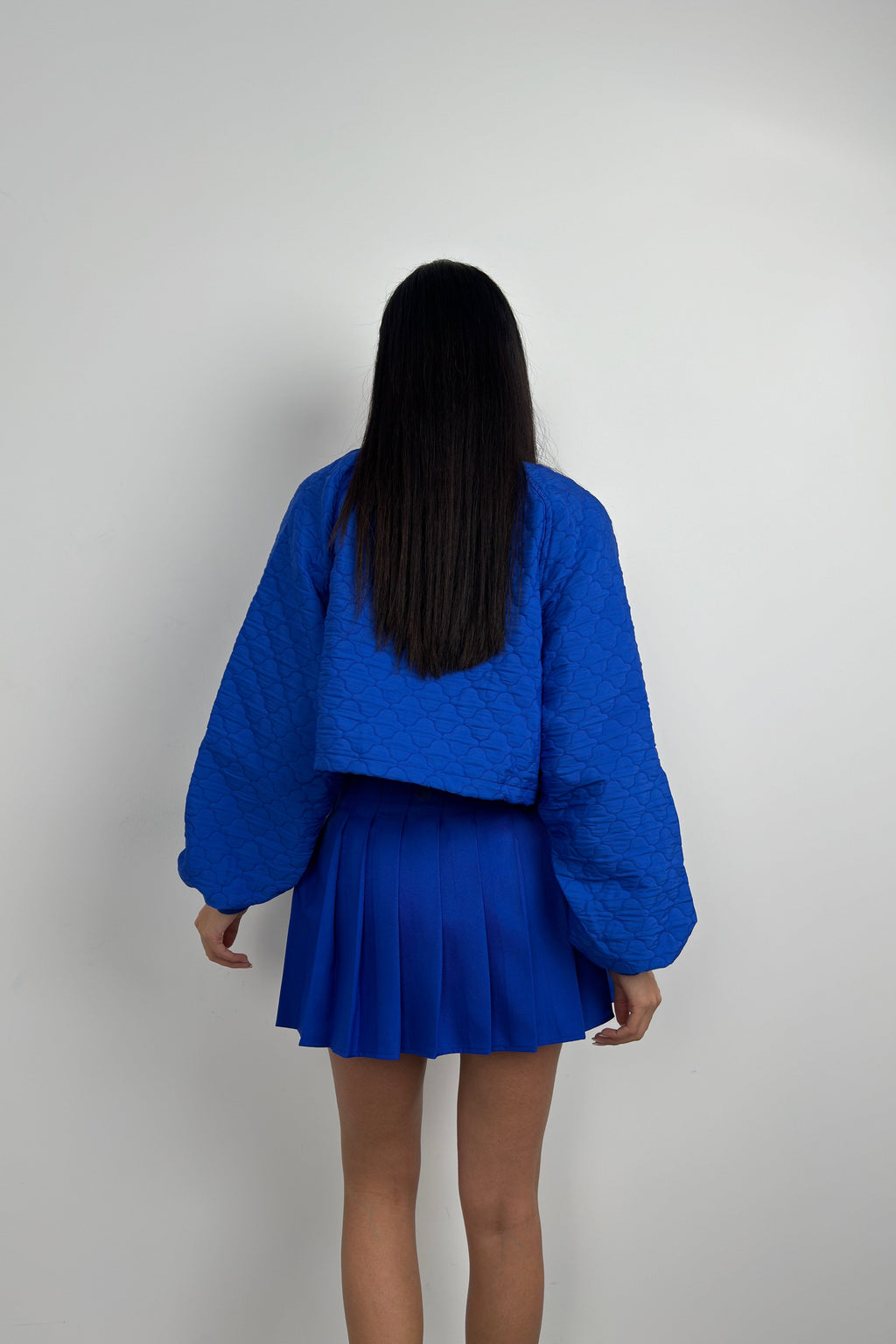 Pleated Sax Blue Mini Skirt