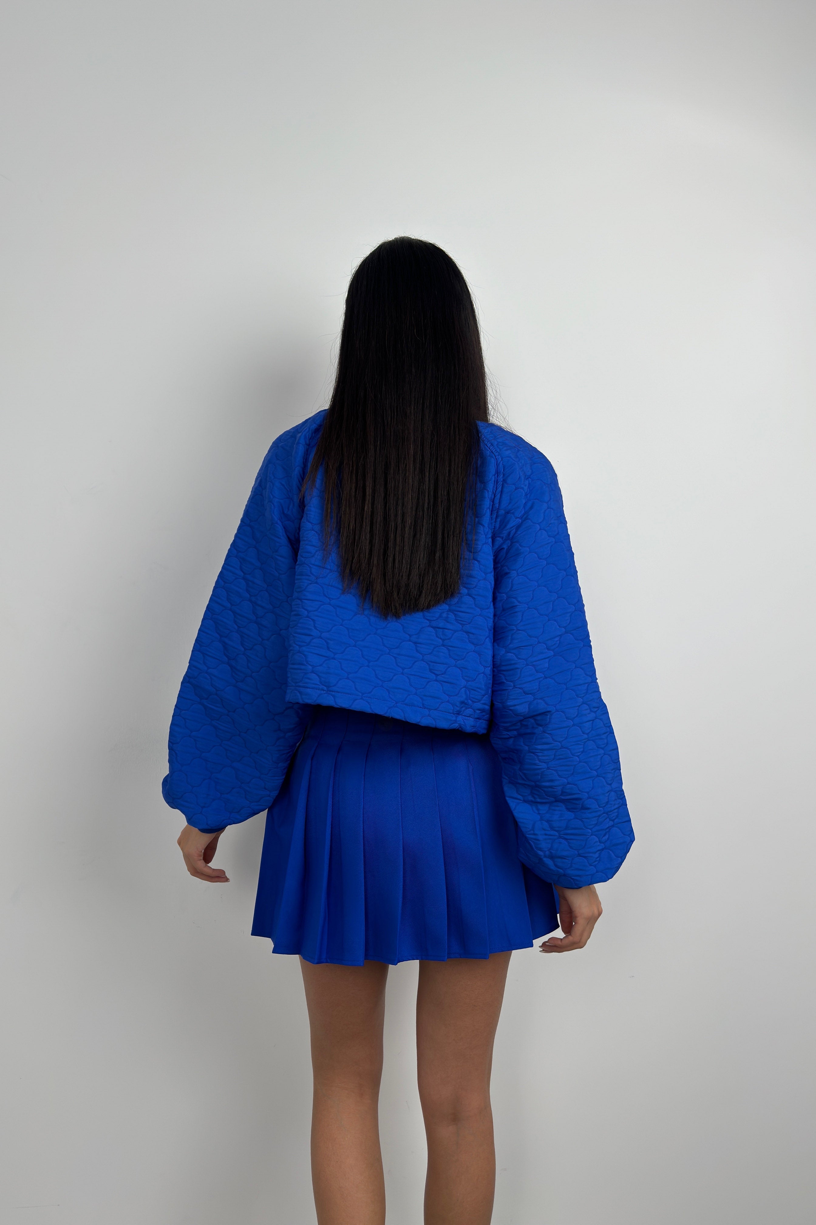 Pleated Sax Blue Mini Skirt