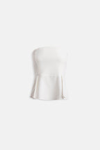 Pleated Strapless White Blouse