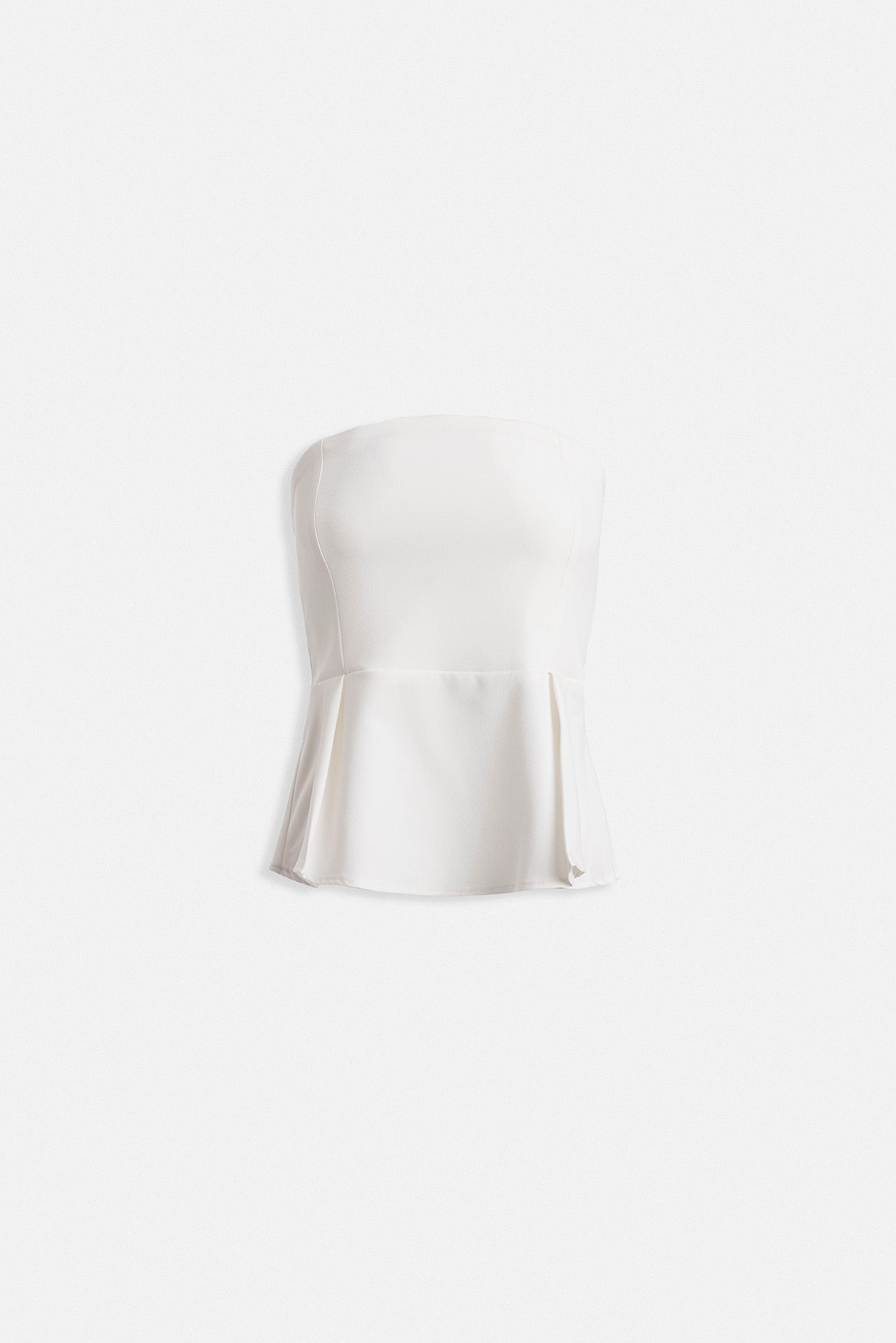 Pleated Strapless White Blouse
