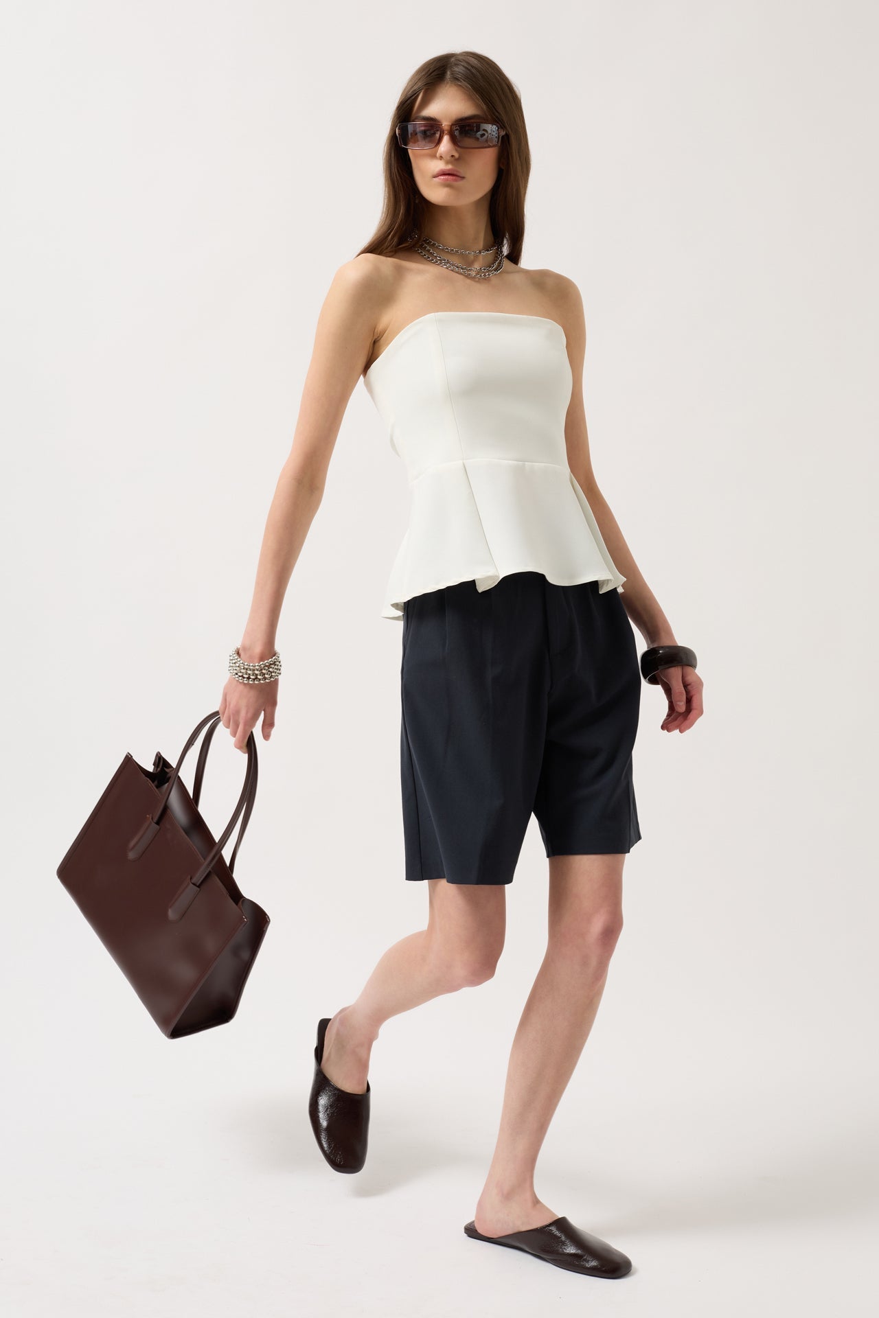 Pleated Strapless White Blouse