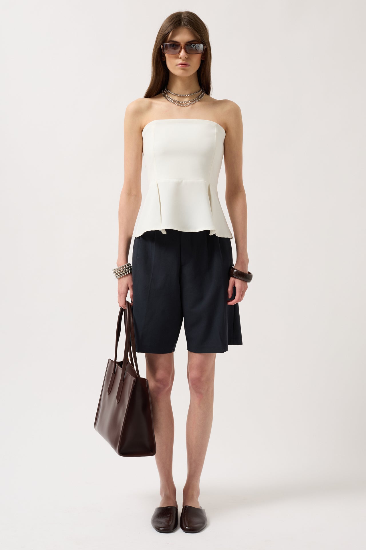Pleated Strapless White Blouse