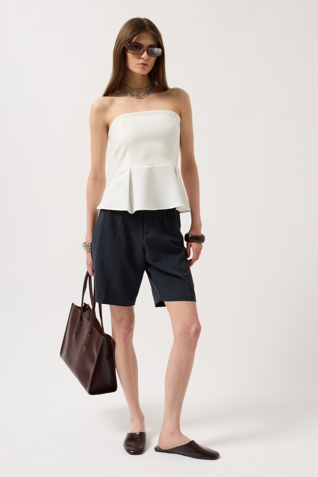 Pleated Strapless White Blouse