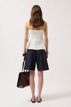 Pleated Strapless White Blouse