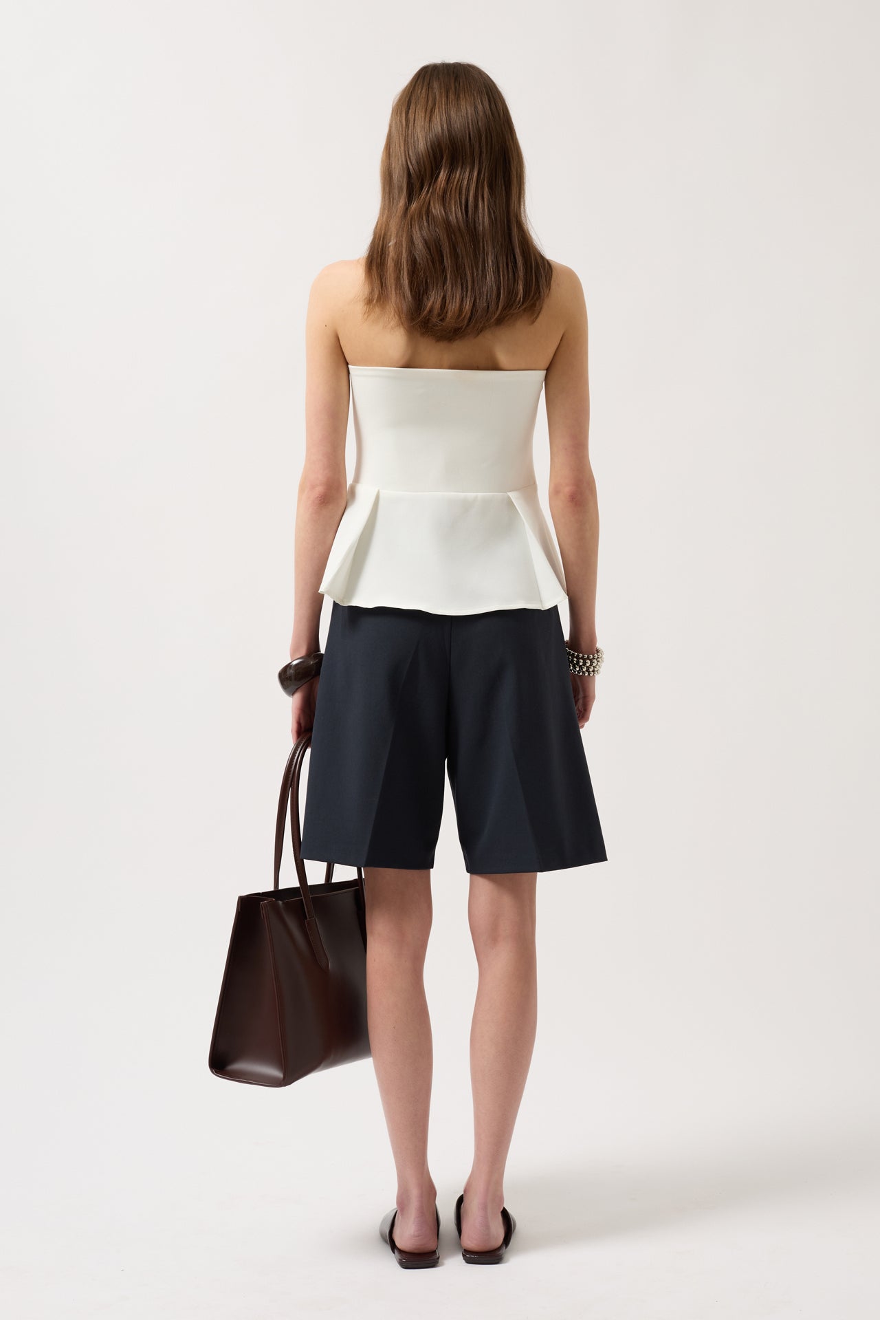 Pleated Strapless White Blouse
