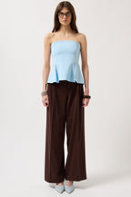 Pleated Strapless Baby Blue Blouse