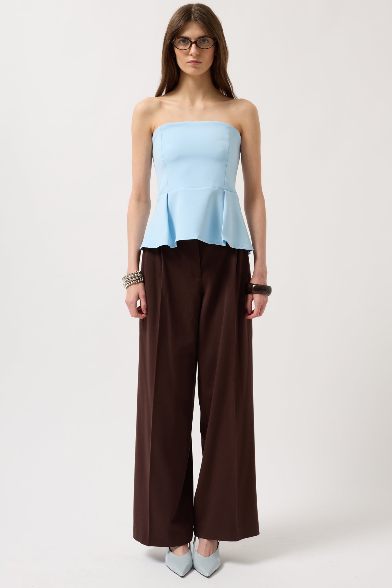 Pleated Strapless Baby Blue Blouse