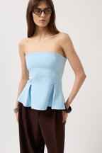 Pleated Strapless Baby Blue Blouse