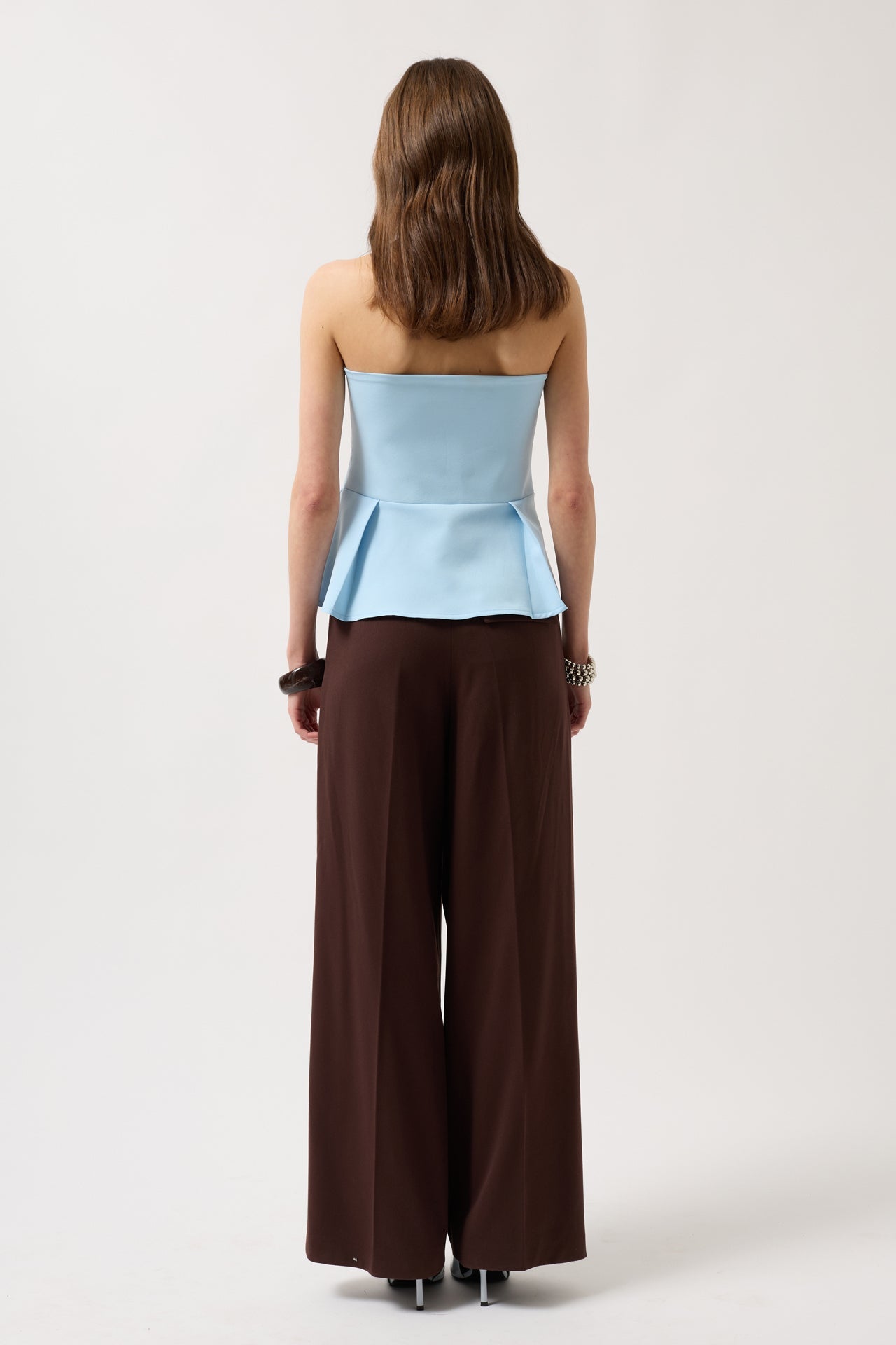 Pleated Strapless Baby Blue Blouse