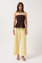 Pleated Strapless Brown Blouse