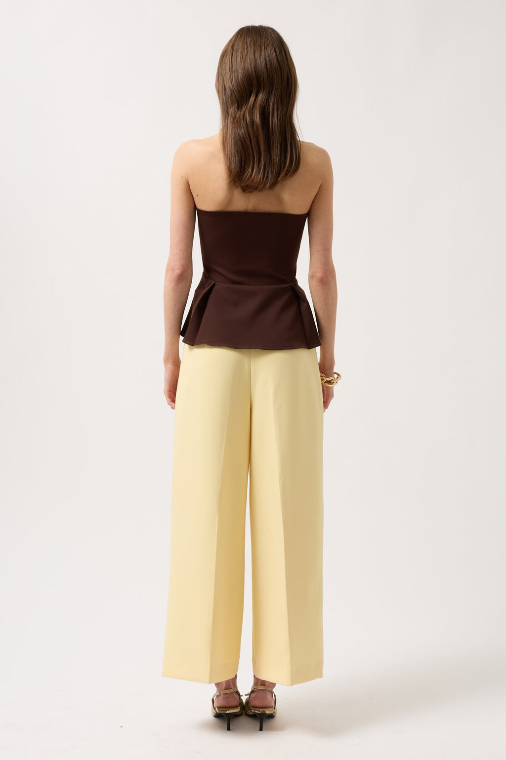 Pleated Strapless Brown Blouse