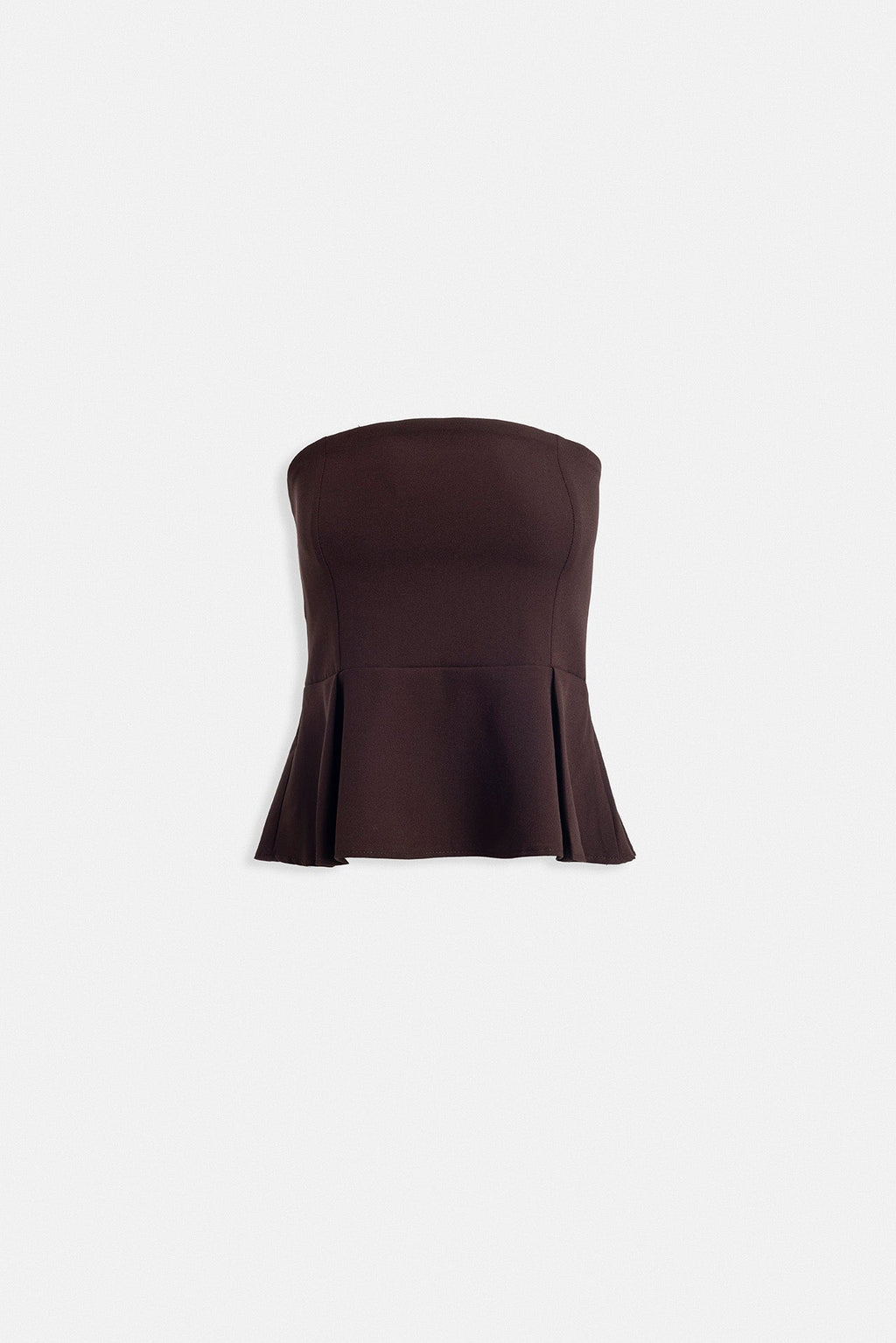 Pleated Strapless Brown Blouse