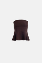 Pleated Strapless Brown Blouse