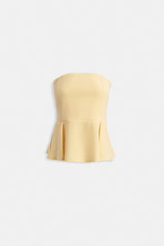 Pleated Strapless Yellow Blouse