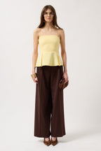 Pleated Strapless Yellow Blouse