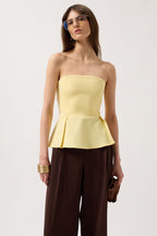 Pleated Strapless Yellow Blouse
