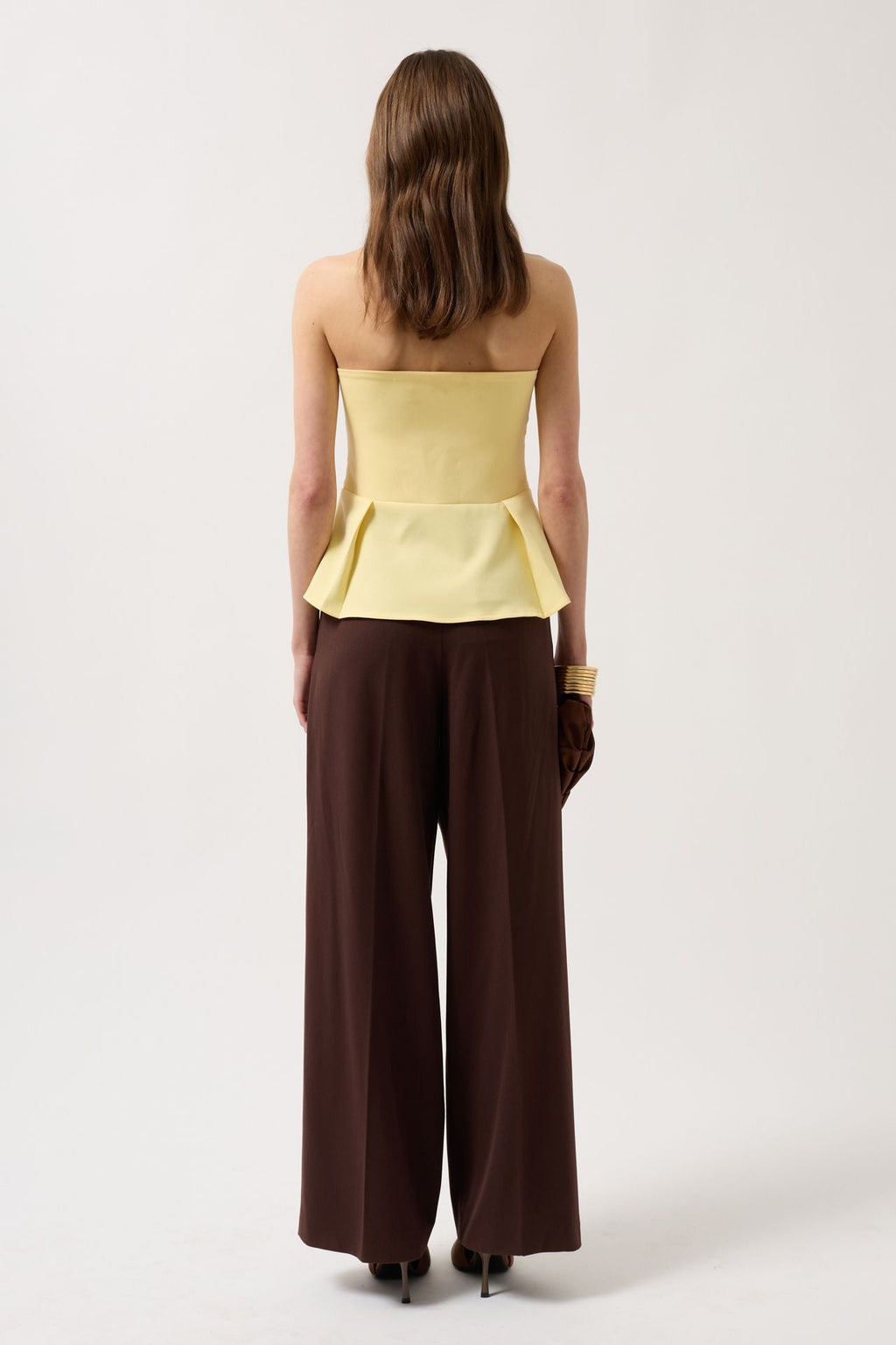 Pleated Strapless Yellow Blouse