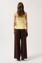 Pleated Strapless Yellow Blouse